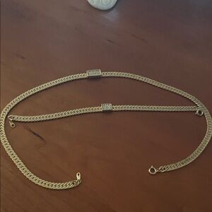 Gold Tone Herringbone Chain Necklace with Crystal Accents